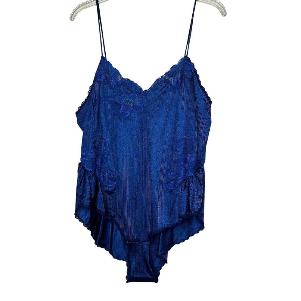 Vintage 70s 1970s Henson Knickernick Royal blue teddy lace lingerie medium